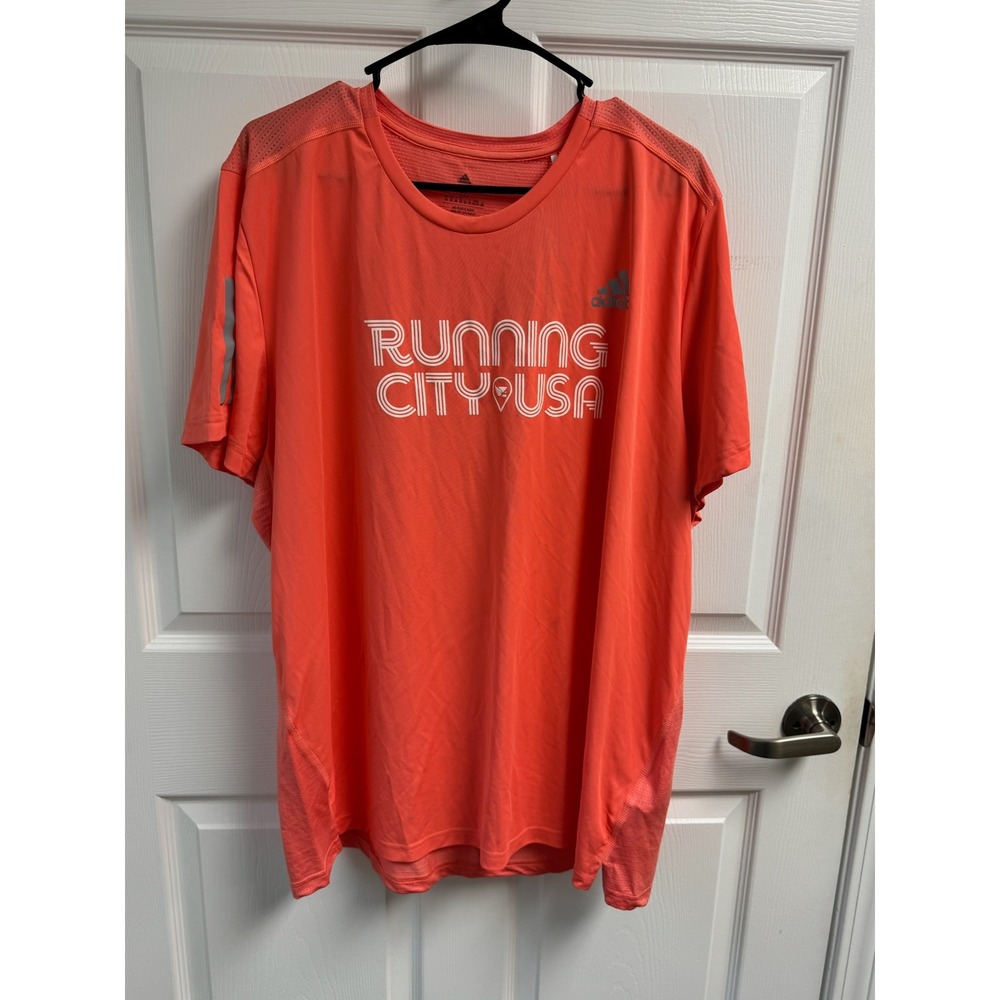 Adidas Mens Own The Run Tee Coral Fusion Running City USA IC7628‎ Size 2XL NWT